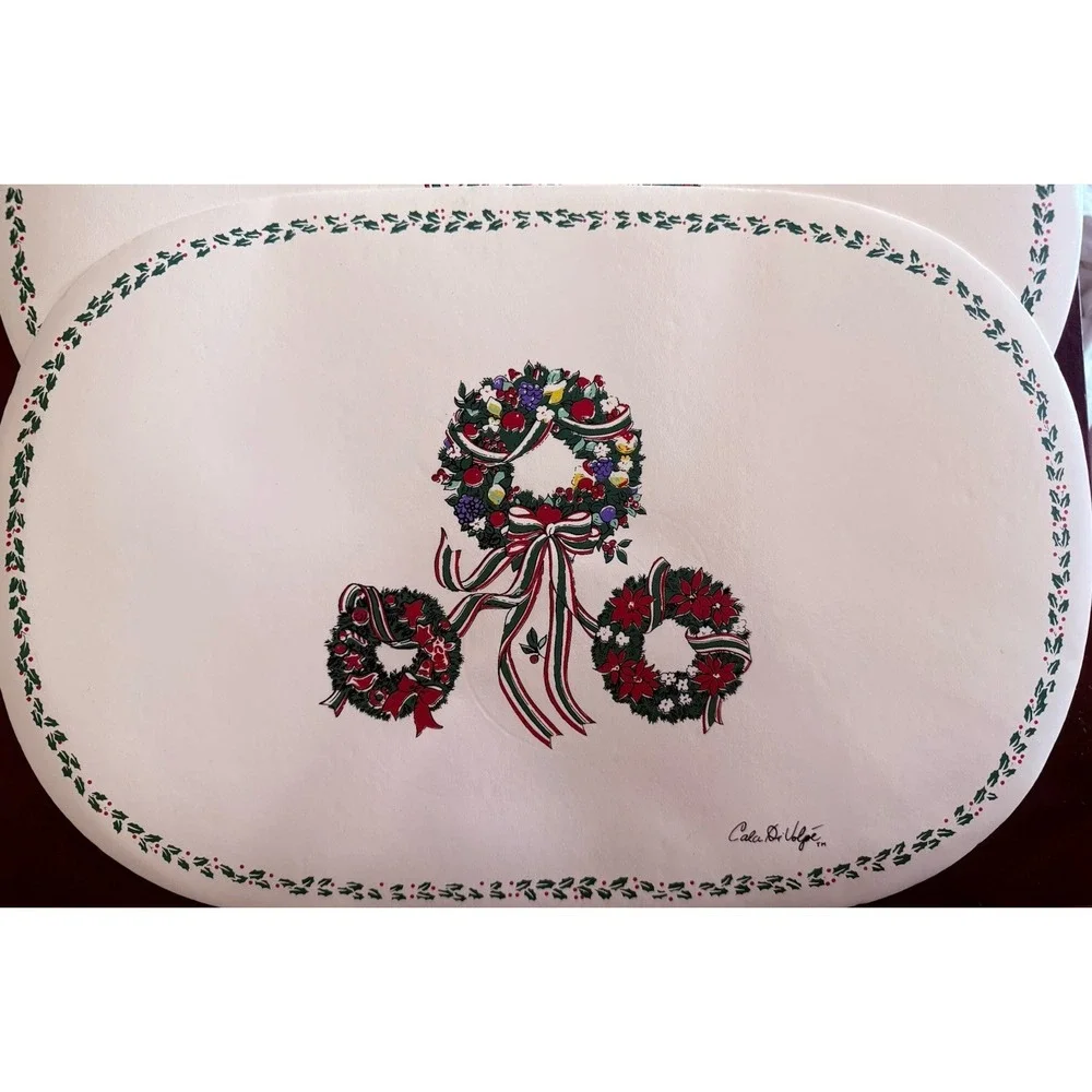 Christmas Wreaths‎ Oval SET Of 4 Vinyl Cala Di Volpe Vintage 1980s Pop Retro